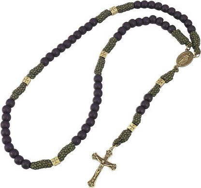 Antique Bronze Black Matte Prayer Beads Paracord Rosary Necklace with and Jesus Cross and Miraculous Medal - Nazareth Store