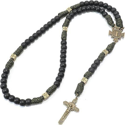 Antique Bronze Black Matte Prayer Beads Paracord Rosary Necklace - Nazareth Store