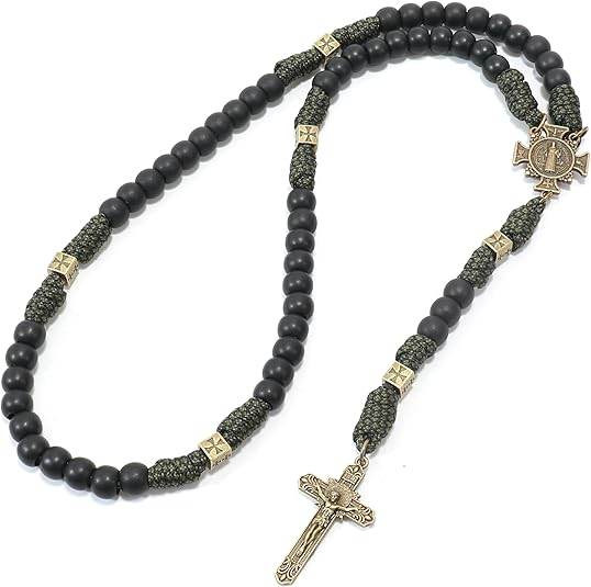 Antique Bronze Black Matte Prayer Beads Paracord Rosary Necklace - Nazareth Store