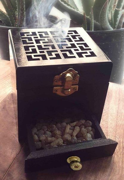 Wooden Incense Burner Black Charcoal Incense Burn Resin