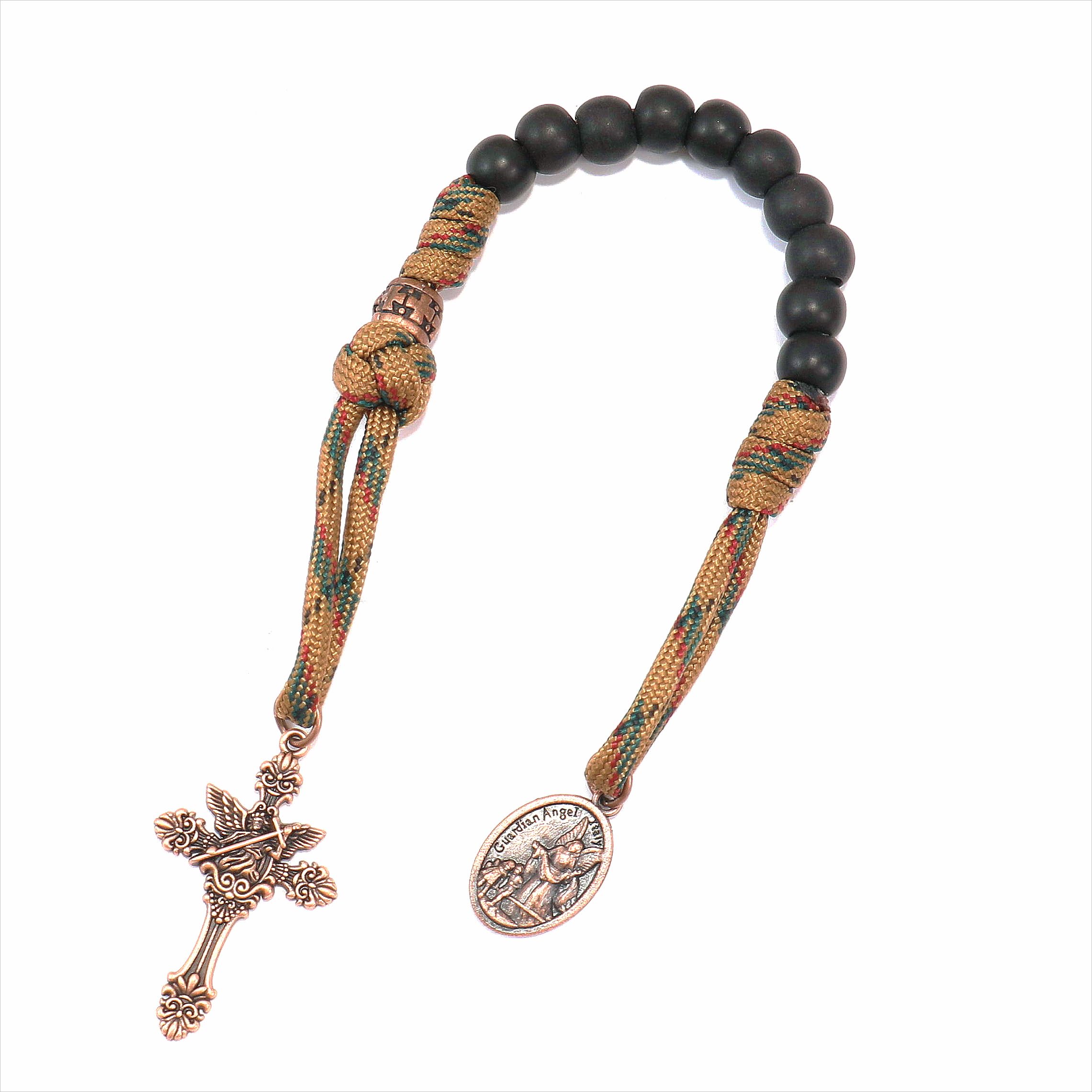Antique Copper One Decade Paracord Rosary with St. Michael Medal & Archangel Cross