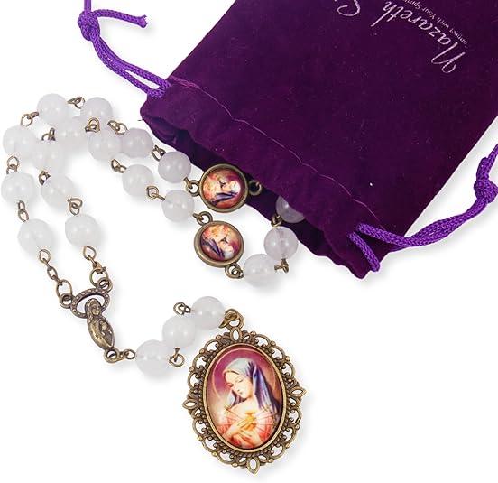 Our Lady of Sorrows Clear Agate Stone Beads Rosary Chaplet Necklace Nazareth Store