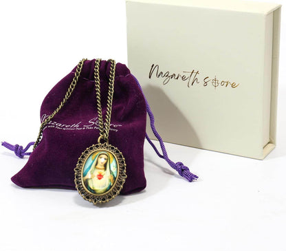 Christian Madonna and Jesus Icon Quartz Antique Bronze Pocket Watch Pendant - Nazareth Store