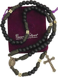 Antique Bronze Durable Black Matte Prayer Beads Paracord Rosary Necklace with and Jesus Cross and Miraculous Medal Nazareth Store