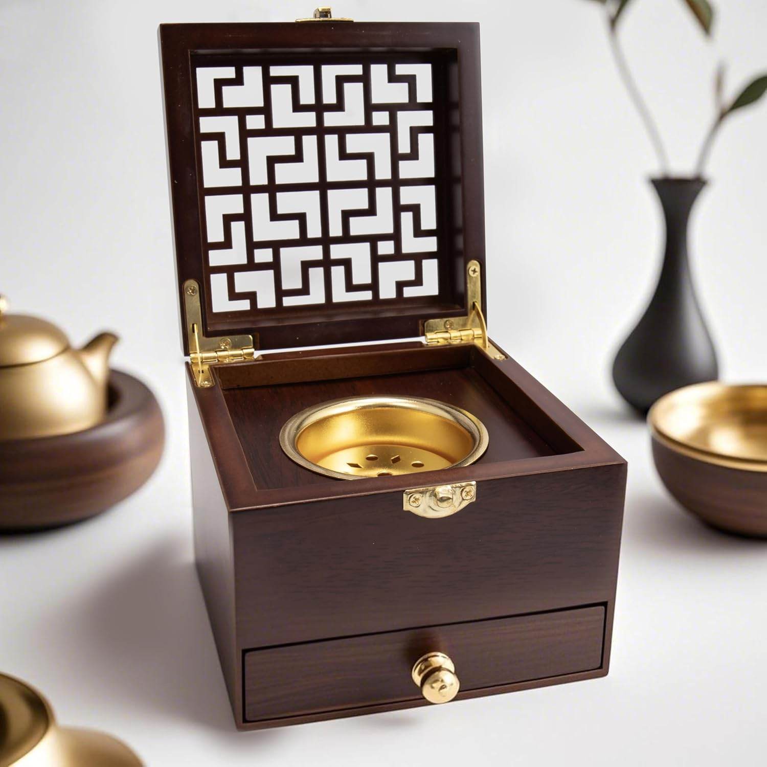 Wood Incense Burner Holder Natural Ash Wooden Box Distiller Cone - Nazareth Store