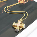 Pink Enamel Jerusalem Cross Pendant Necklace 18k Gold Plating Crystallized Stones Nazareth Store