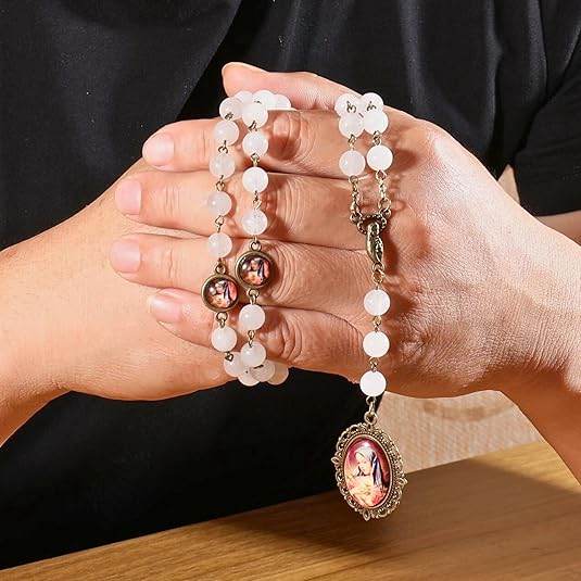 Our Lady of Sorrows Stone Beads Rosary Necklace with Epoxy 7 Sorrows Medallion - Nazareth Store