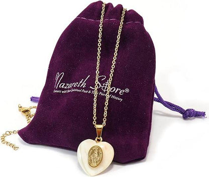 Mother of Pearl Pendant Miraculous Medal on 18K Gold Plated Chain Necklace - Nazareth Store