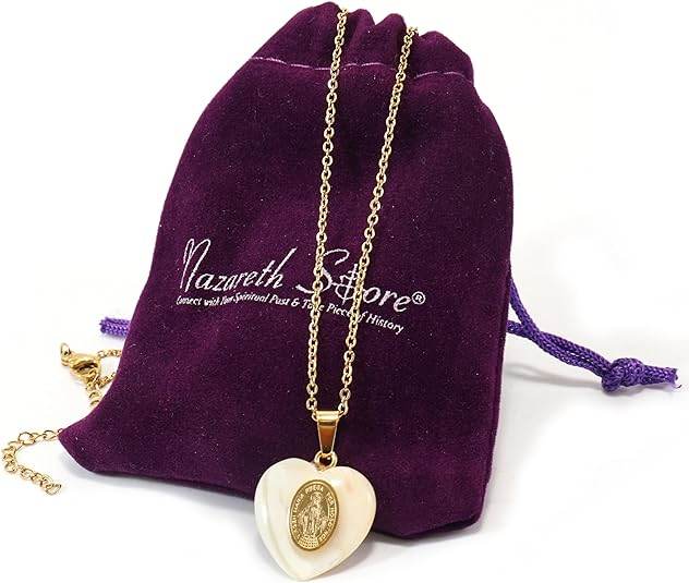 Mother of Pearl Pendant Miraculous Medal on 18K Gold Plated Chain Necklace - Nazareth Store