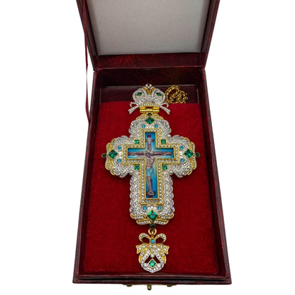 Gold Pectoral Cross Pendant Jesus Priest Bishop Crystallized Beads Clergy Necklace - Nazareth Store