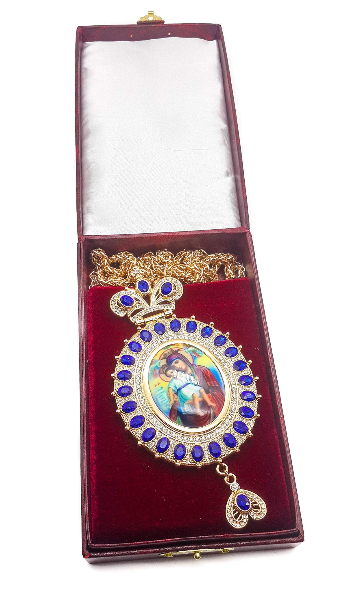Pectoral Cross Necklace Blue Zircon Crystals Priest Bishop Crucifix - Nazareth Store