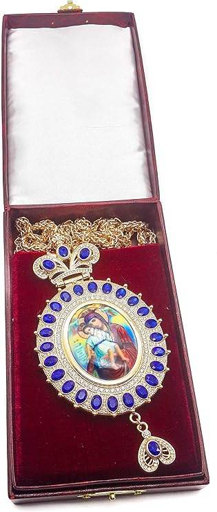 Pectoral Cross Necklace Blue Zircon Crystals Priest Bishop Crucifix - Nazareth Store