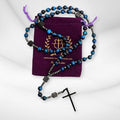 Blue Tiger Eye & Lava Stone 9mm Beads Rosary Necklace with Black Alloy Cross (Copy) Nazareth Store
