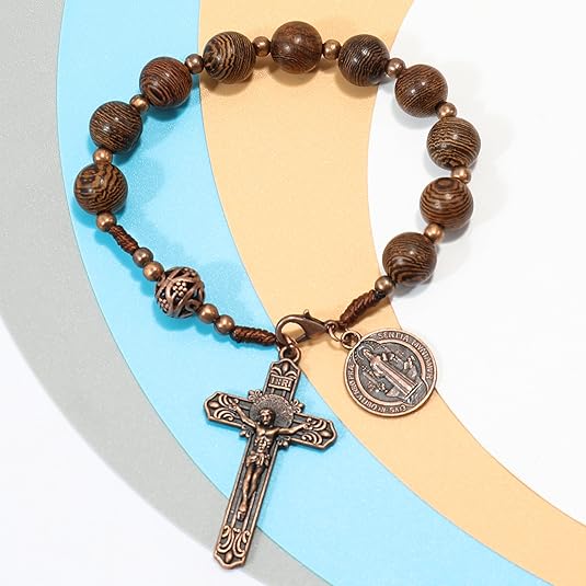 St. Joseph Wood Beads One Decade Car Mirror Beads Rosary with Jesus Cross (Copy) Nazareth Store