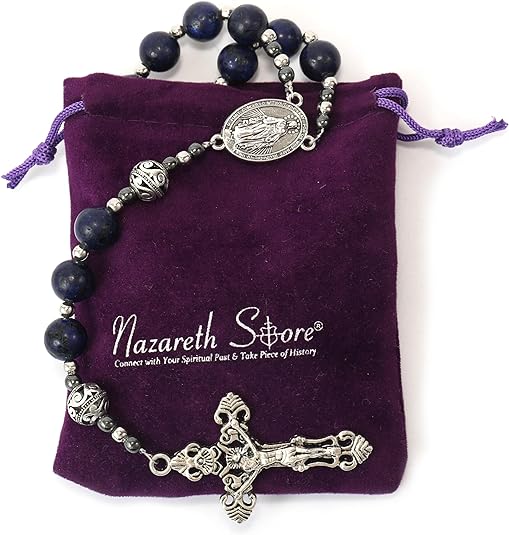 Copy of Dalmatian Jasper Natural Stone Rosary Beads Necklace Holy Soil & Cross Crucifix Nazareth Store