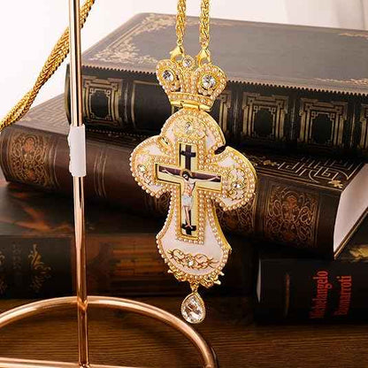 White Pearl Cross Pendant Gold Plated Crystal Crucifix Necklace
