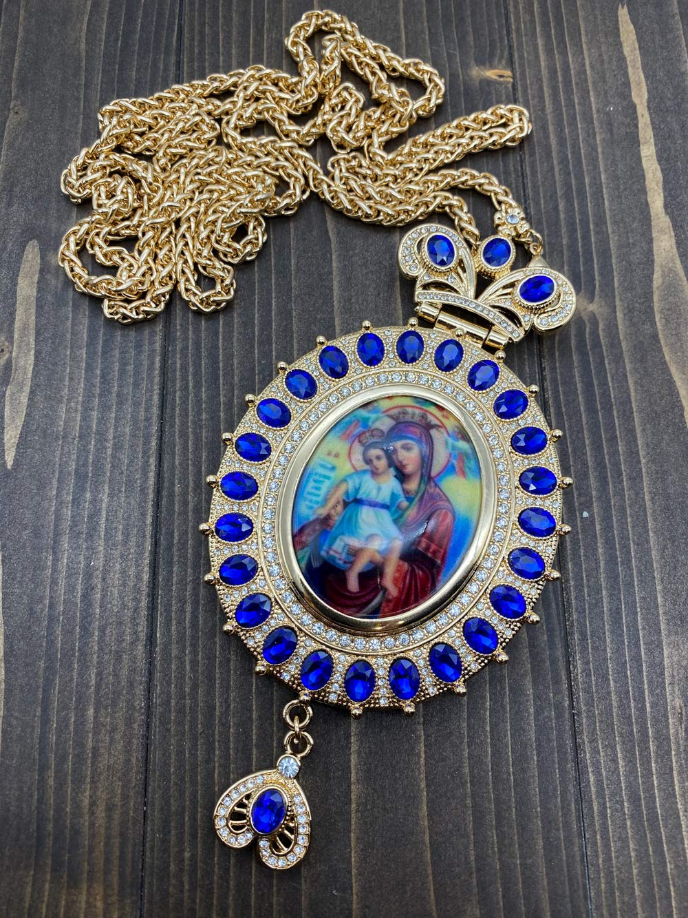 Pectoral Cross Necklace Blue Zircon Crystals Priest Bishop Crucifix - Nazareth Store