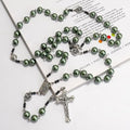 Green Pearl Beads Rosary Metal Mystery Roses with Hematite stones Necklace Nazareth Store
