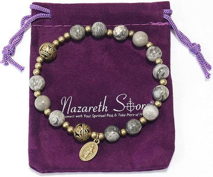 Map Stone Stone Beads Rosary Bracelet with Metal Separators and Catholic Miraculous Medal - Nazareth Store