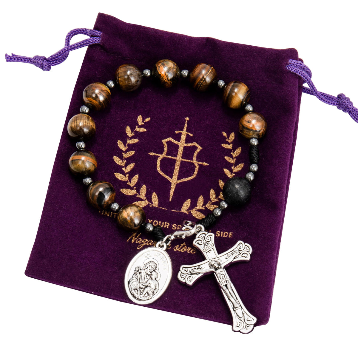 Brown Tiger Eye Beads One Decade Rosary Bracelet - Nazareth Store