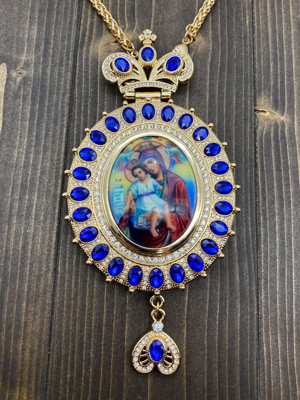 Pectoral Cross Necklace Blue Zircon Crystals Priest Bishop Crucifix - Nazareth Store