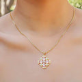 Pink Topaz Jerusalem Cross Pendant 18k Yellow Gold Plated with Crystals Nazareth Store