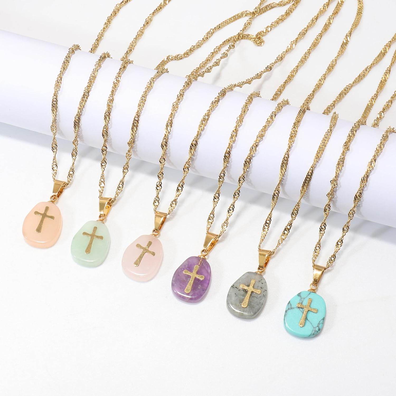 Stainless Steel Christian Clavicle Chain Necklace & Natural White Moonstone Cross Pendant - Nazareth Store