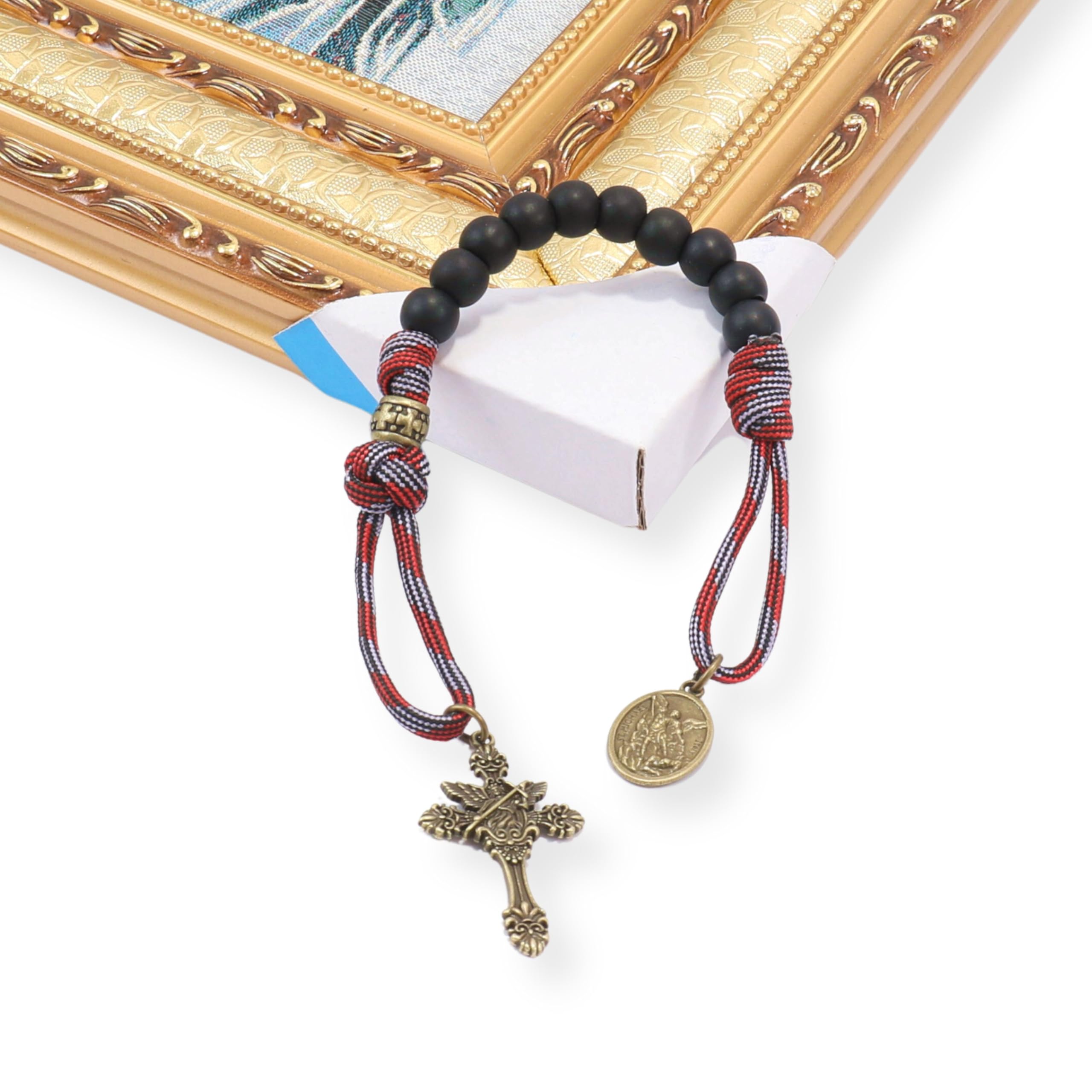 Antique Bronze One Decade Paracord Rosary with St. Michael Medal & Archangel Cross