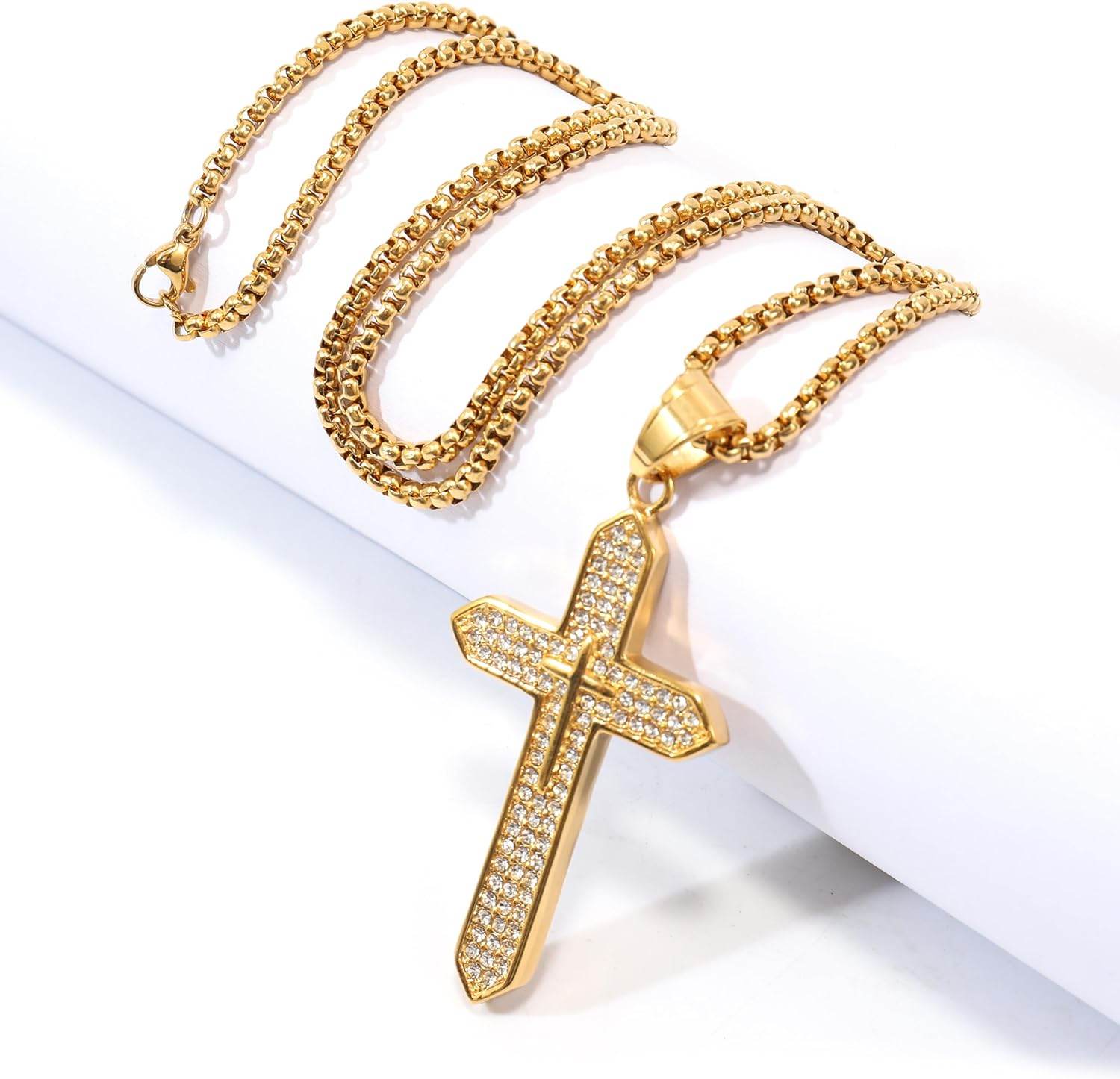 18K Gold Plated Cross Necklace Religious Jewelry Cubic Zirconia Crucifix - Nazareth Store
