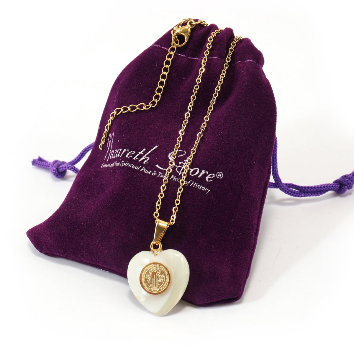 St. Benedict 18K Gold Plated Mother of Pearl Pendant Necklace - Nazareth Store