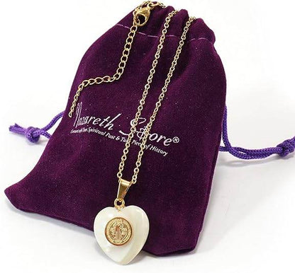 St. Benedict 18K Gold Plated Mother of Pearl Pendant Necklace - Nazareth Store