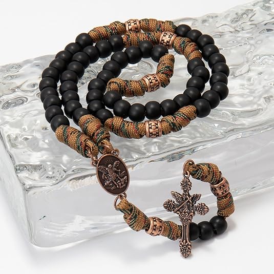 Black Matte Beads Rugged Paracord Rosary St. Benedict INRI Cross Strong Corded Necklace Nazareth Store