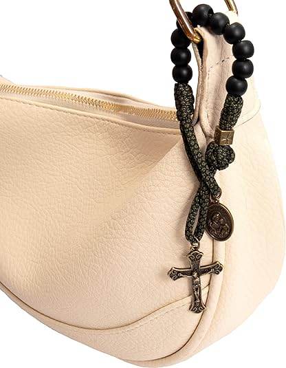 Antique Bronze One Decade Green Paracord Black Matte Beads Bracelet Jesus Cross with Miraculous Medal - Nazareth Store