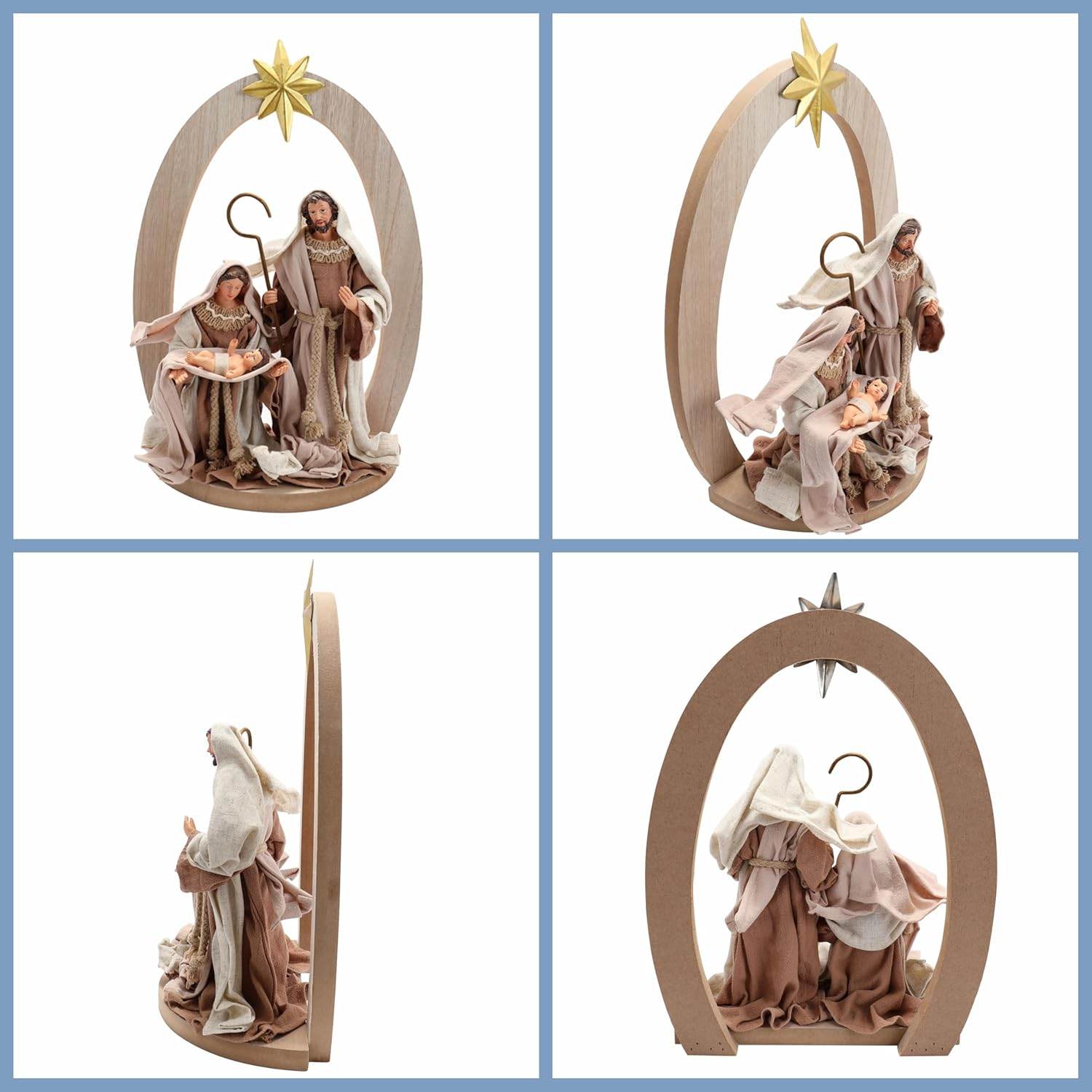 Wooden Nativity Set Resin Holy Family Figurines – 14.5 x 10 Inches - Nazareth Store