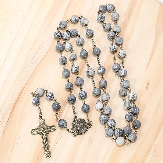 Blue Lapis Lazuli Natural Stone Rosary Beads Necklace Holy Soil & Cross Crucifix (Copy) Nazareth Store