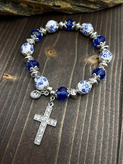 Classic Blue Crystal Beaded Bangle Bracelet - Nazareth Store