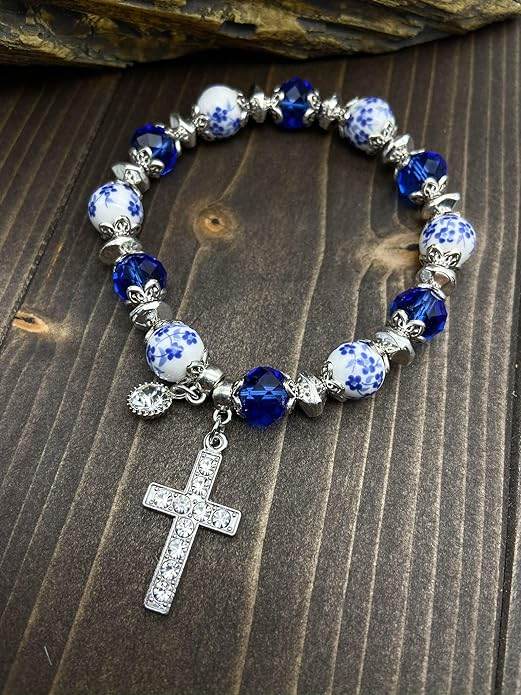 Classic Blue Crystal Beaded Bangle Bracelet - Nazareth Store