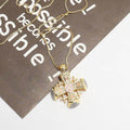 Pink Enamel Jerusalem Cross Pendant Necklace 18k Gold Plating Crystallized Stones Nazareth Store