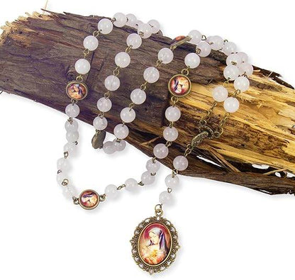 Our Lady of Sorrows Stone Beads Rosary Necklace with Epoxy 7 Sorrows Medallion - Nazareth Store