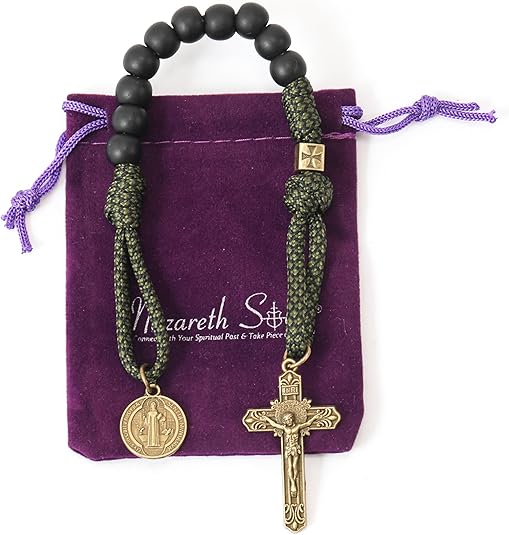 St Michael One Decade Green Paracord Black Matte Beads Rosary Bracelet (Copy) Nazareth Store