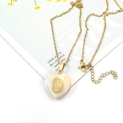 Mother of Pearl Pendant Miraculous Medal on 18K Gold Plated Chain Necklace - Nazareth Store