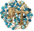 Blue Matte Stone Rosary Necklace with Miraculous Medal & Cross