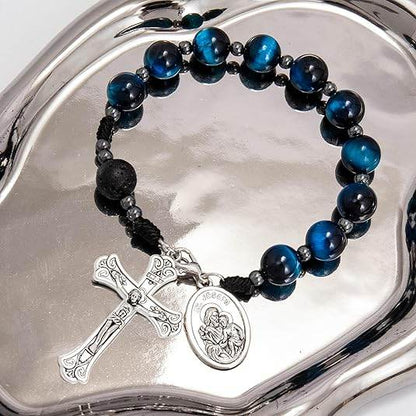 Blue Tiger Eye Beads One Decade Rosary Bracelet - Nazareth Store