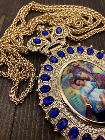 Pectoral Cross Necklace Blue Zircon Crystals Priest Bishop Crucifix - Nazareth Store