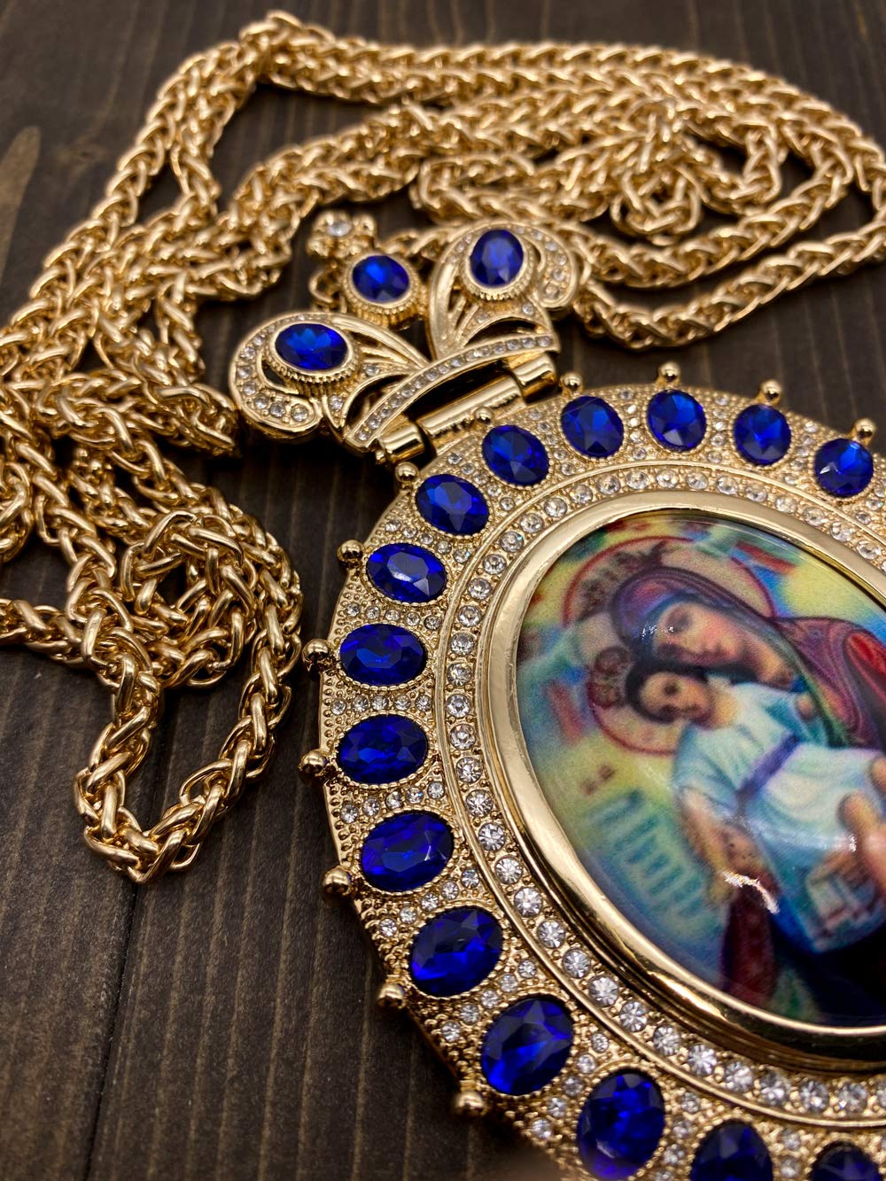Pectoral Cross Necklace Blue Zircon Crystals Priest Bishop Crucifix - Nazareth Store
