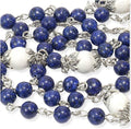 Blue Lapis Lazuli Beads Rosary Necklace with Miraculous Medal, Silver Crucifix for Men & Women (Copy) Nazareth Store