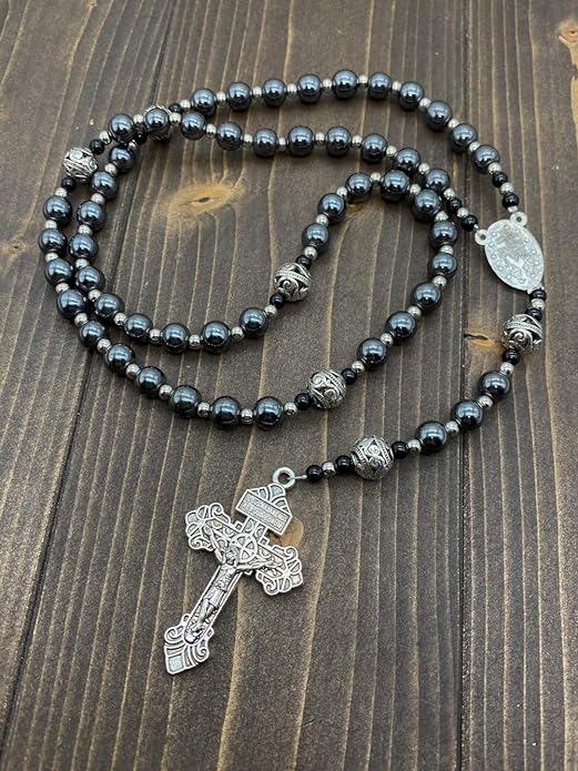 Copy of Black Matte Agate Beads Hematite Rosary Necklace Jerusalem Holy Soil & Cross Nazareth Store