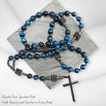 Blue Tiger Eye & Lava Stone 9mm Beads Rosary Necklace with Black Alloy Cross (Copy) Nazareth Store