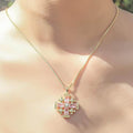 Pink Topaz Jerusalem Cross Pendant 18k Yellow Gold Plated with Crystals Nazareth Store