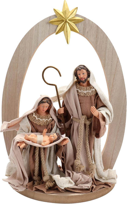 Wooden Nativity Set Resin Holy Family Figurines – 14.5 x 10 Inches - Nazareth Store